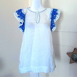 J.Crew‎ Embroidered Linen top. XS. EUC